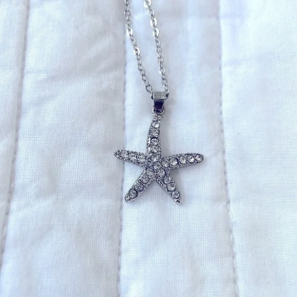Crystal rhinestone Diamond STARFISH necklace charm pendant - Picture 2 of 10